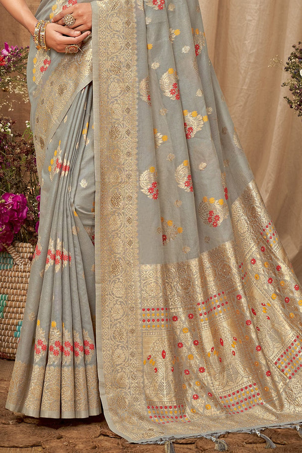 Buy MySilkLove Nomad Grey Cotton Saree Online