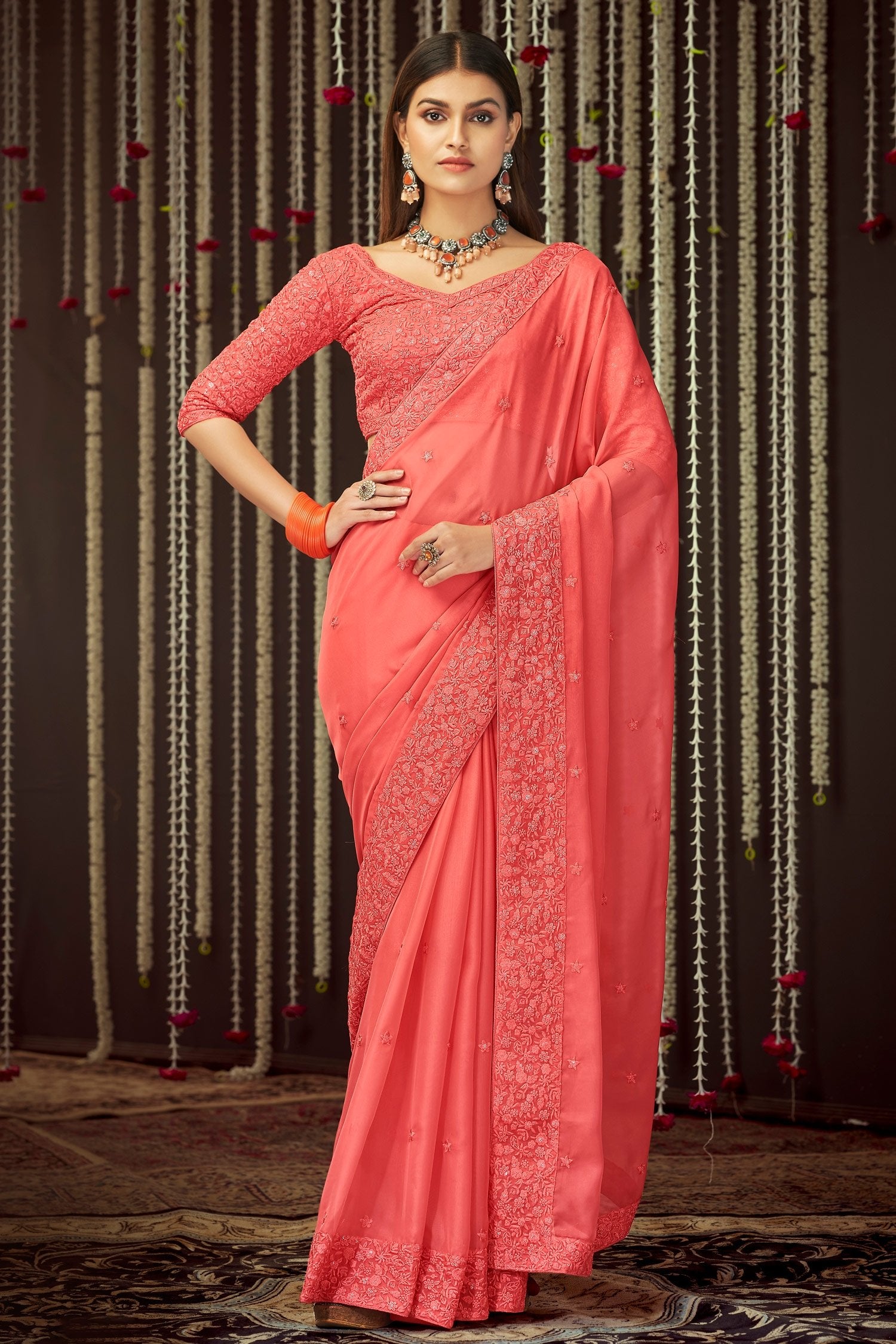 Buy MySilkLove Bittersweet Pink Organza Designer Silk Saree Online