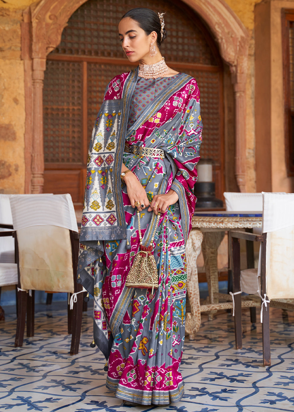 Buy MySilkLove Nevada Gery Woven Patola Silk Saree Online