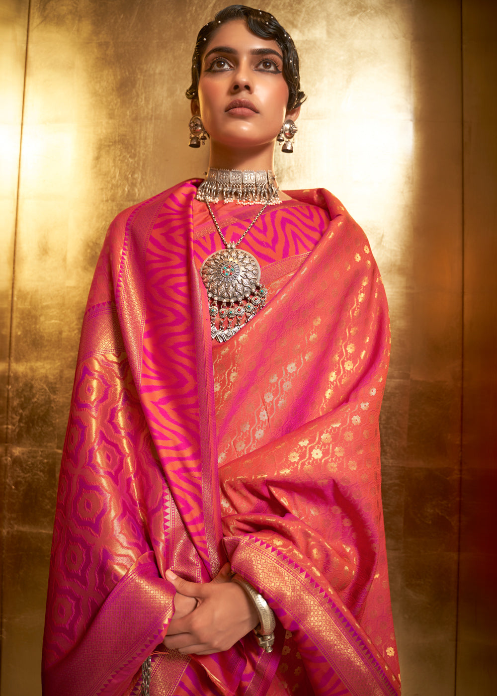 MySilkLove French Rose Pink Woven Banarasi Silk Saree