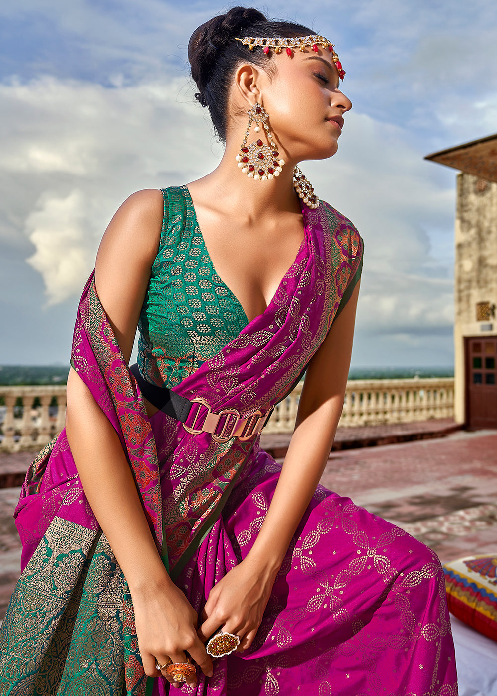 Buy MySilkLove Rouge Purple and Green Woven Soft Silk Saree Online