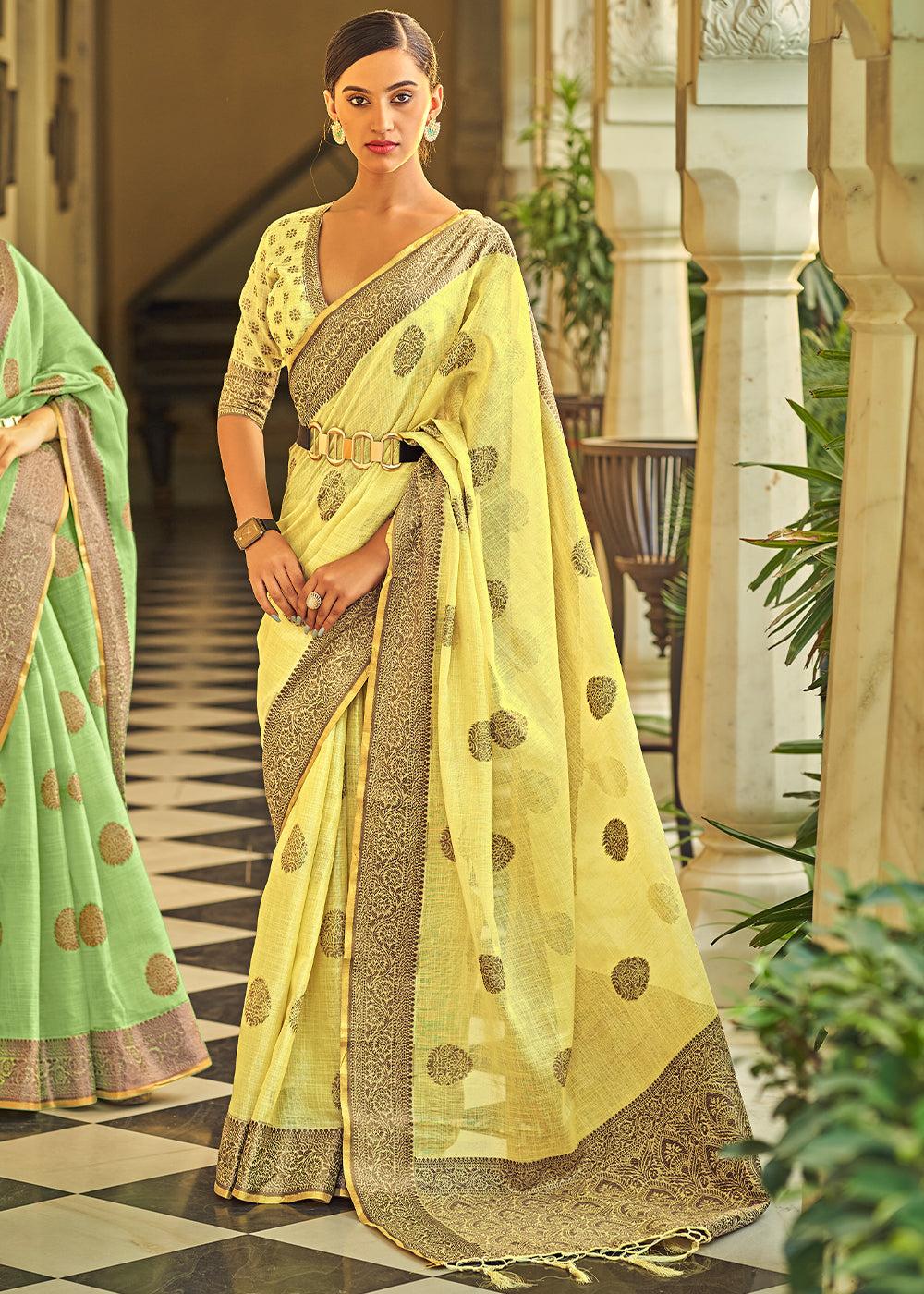 Buy MySilkLove Sweet Corn Yellow Linen Silk Saree Online