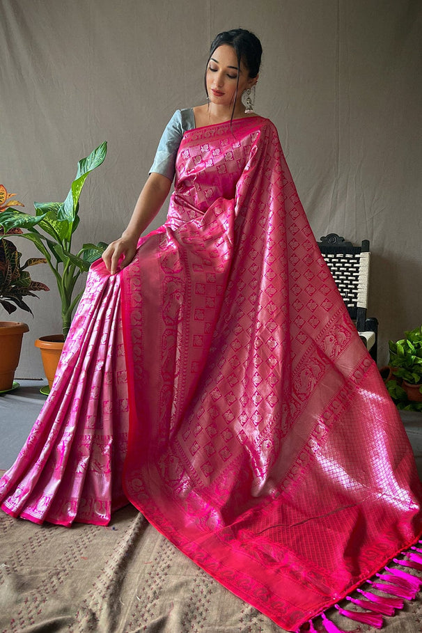 Buy MySilkLove Monarch Pink Kanjivaram Silk Saree Online