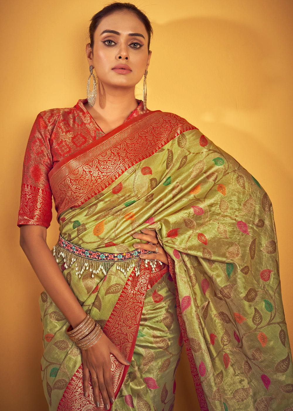 Buy MySilkLove Tacha Green Woven Banarasi Brocade Silk Saree Online