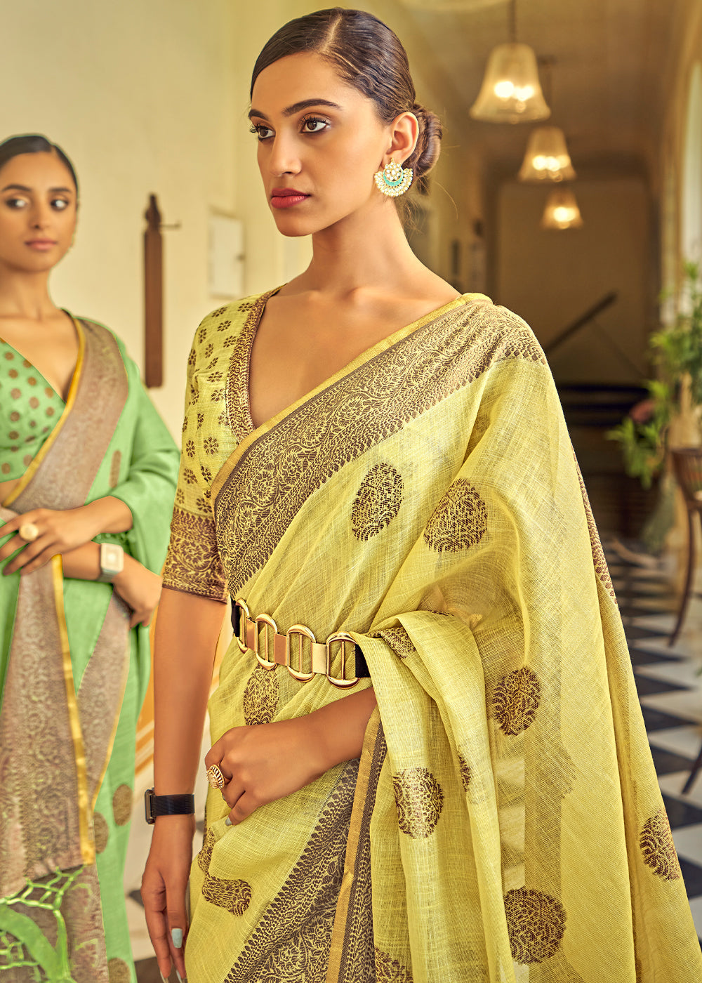 Buy MySilkLove Sweet Corn Yellow Linen Silk Saree Online