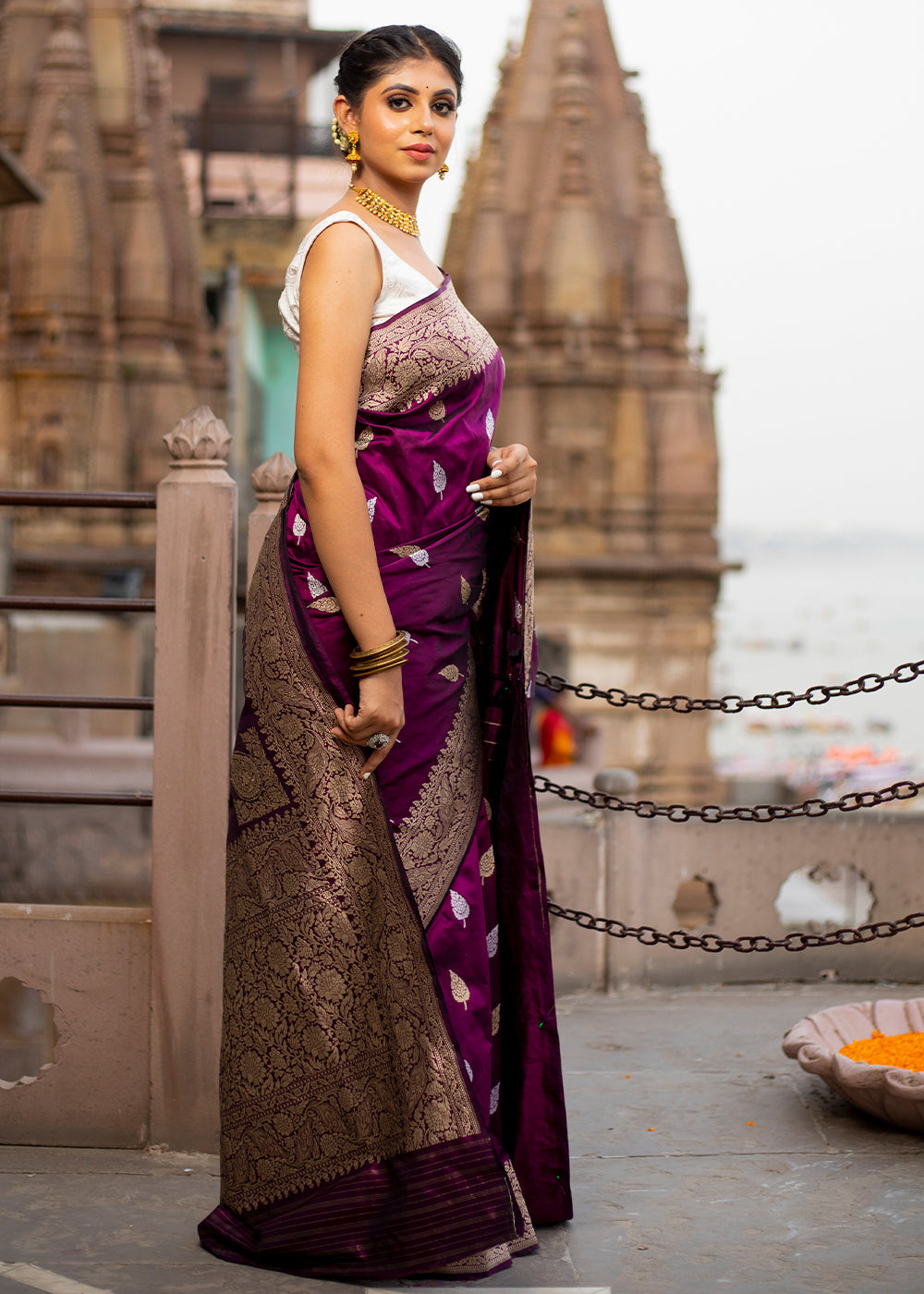 Buy MySilkLove Tyrian Purple Hand Woven Katan Pure Silk Saree Online