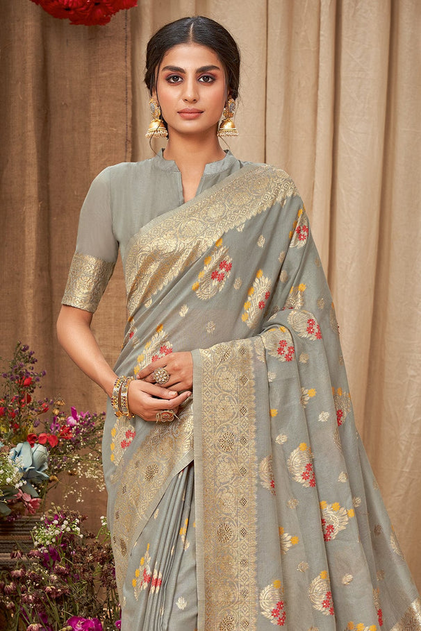 Buy MySilkLove Nomad Grey Cotton Saree Online