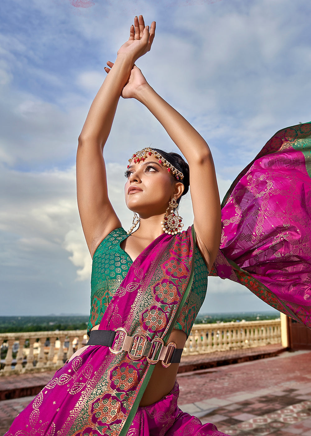 MySilkLove Rouge Purple and Green Woven Soft Silk Saree