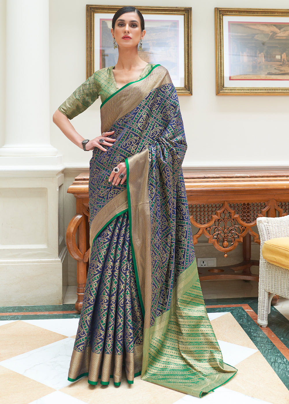 Buy MySilkLove Rhino Blue Woven Patola Silk Saree Online