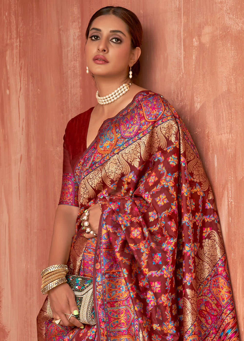 Buy MySilkLove Well Read Banarasi Jamawar Silk Saree Online