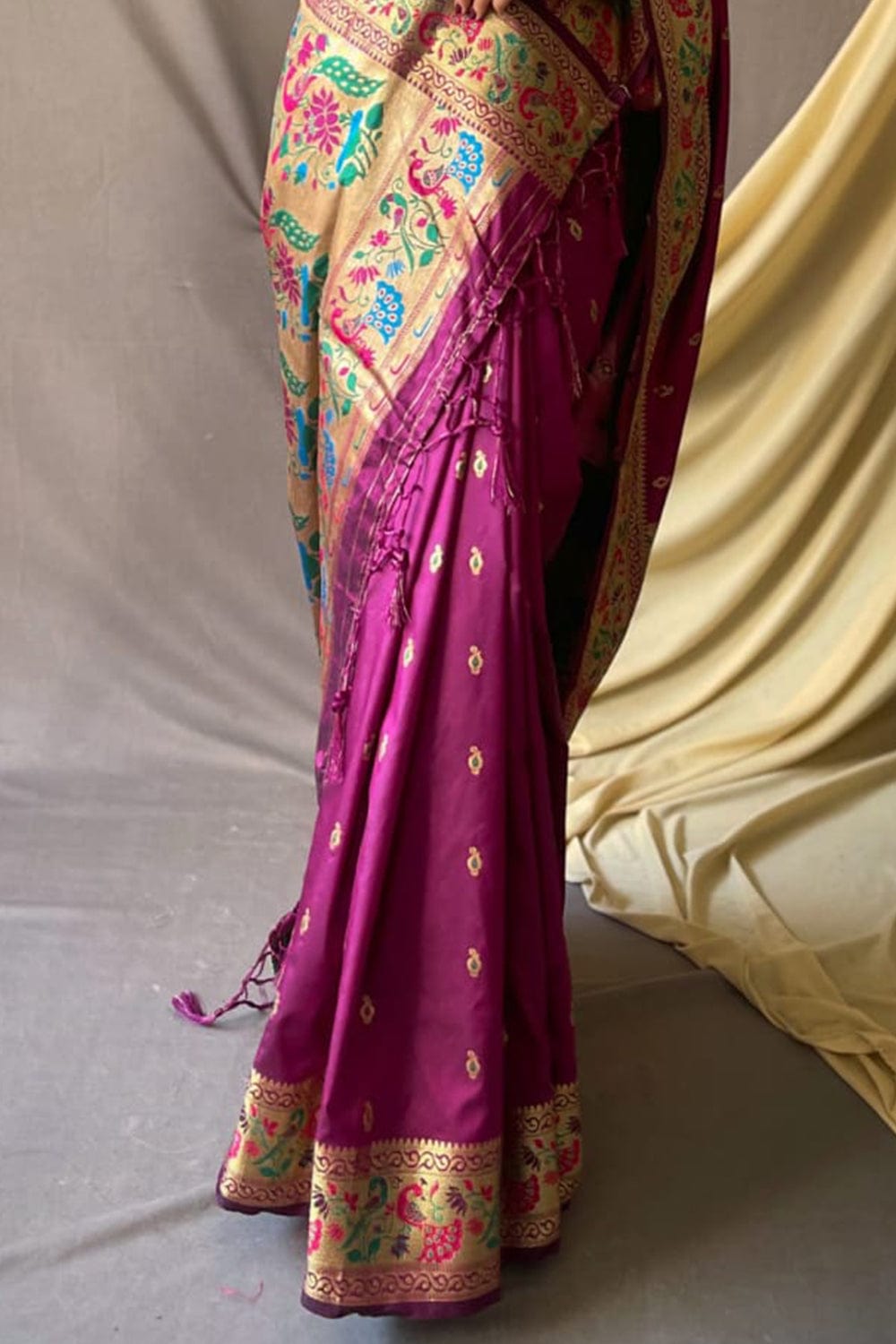 Buy MySilkLove Ruby Purple Zari Woven Paithani Saree Online