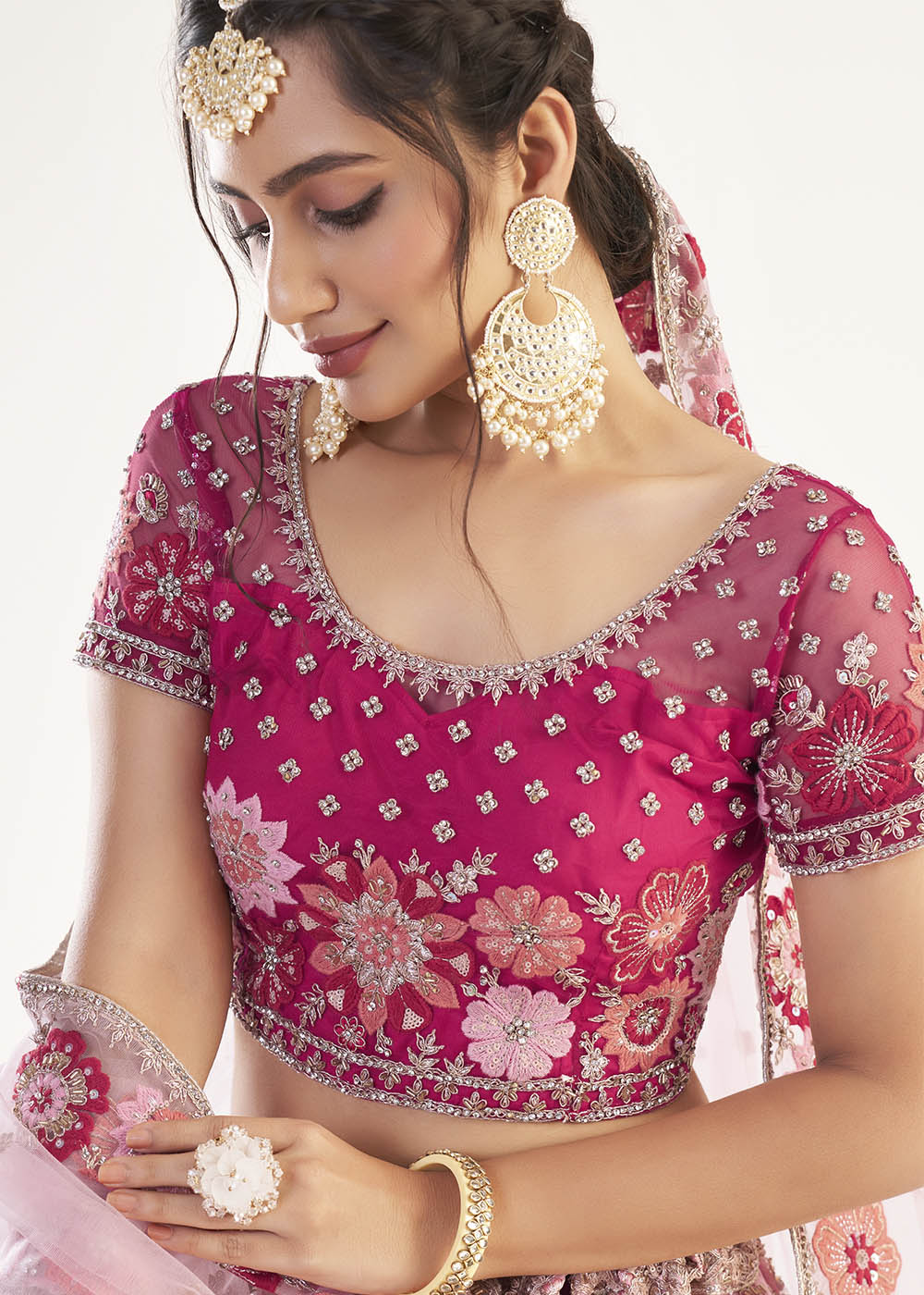 Buy MySilkLove Cinnamon Pink Net Designer Lehenga Choli Online