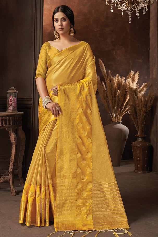 Buy MySilkLove Grand Yellow Organza Saree Online