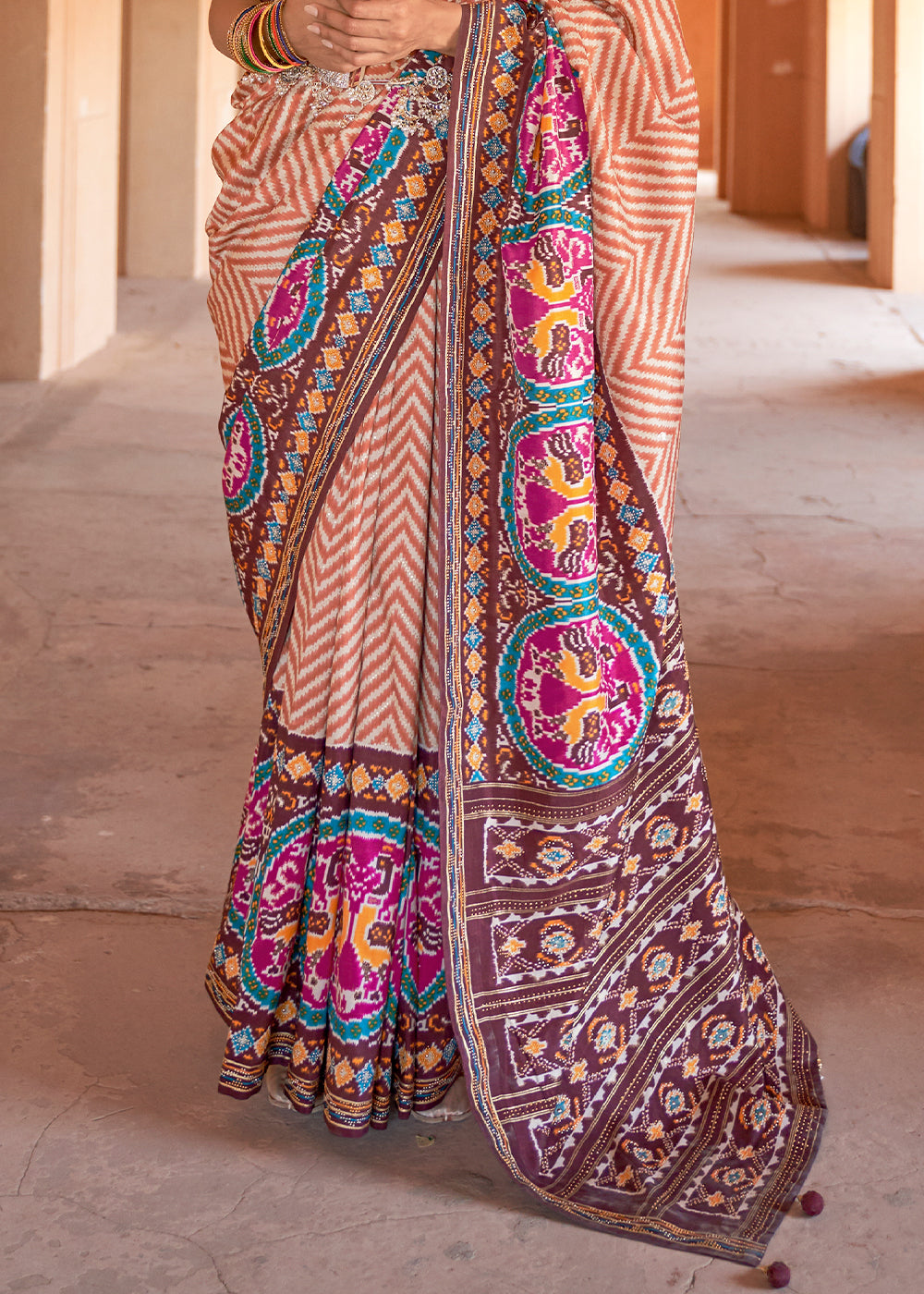 Buy MySilkLove Nutmeg Brown Printed Patola Silk Saree Online