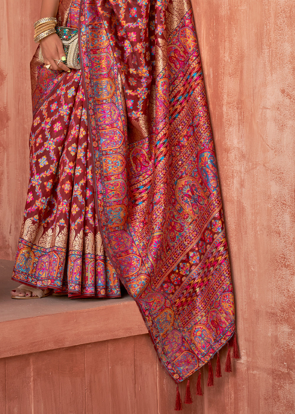 Buy MySilkLove Well Read Banarasi Jamawar Silk Saree Online