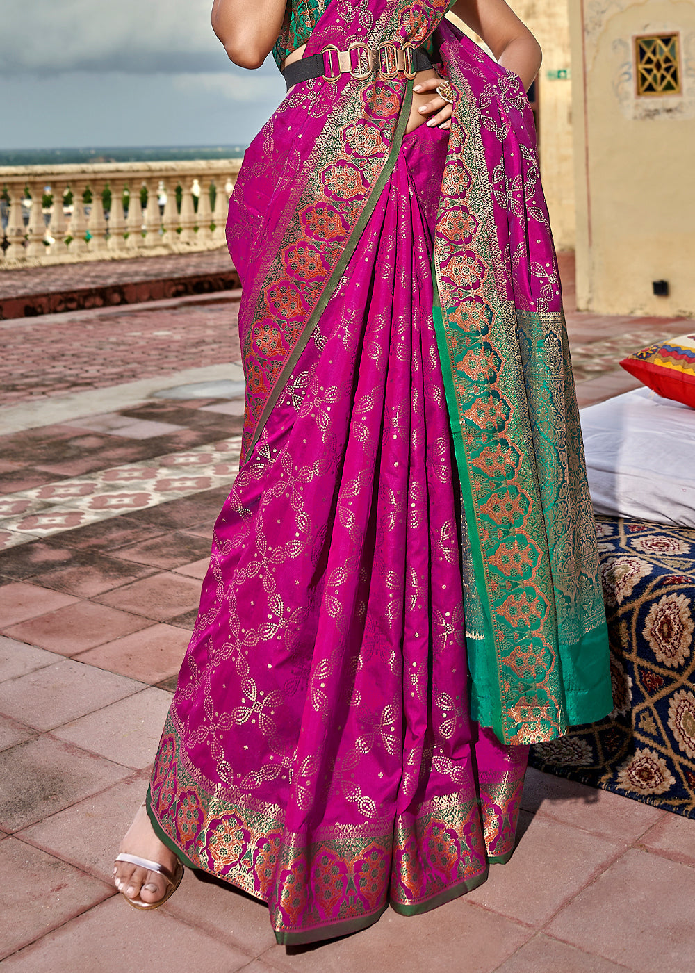 Buy MySilkLove Rouge Purple and Green Woven Soft Silk Saree Online