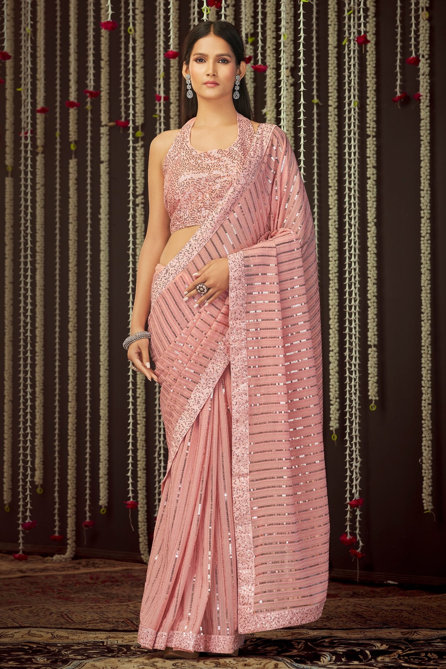 Buy MySilkLove Cashmere Pink Georgette Partyewar Saree Online