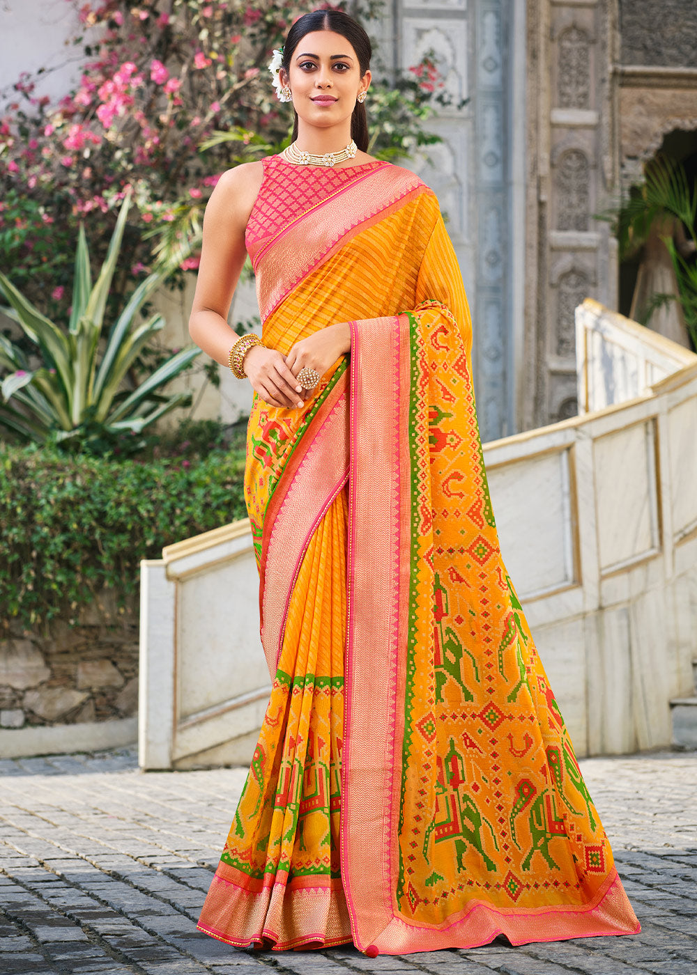 Buy MySilkLove Sunglow Yellow Brasso Patola Printed Saree Online