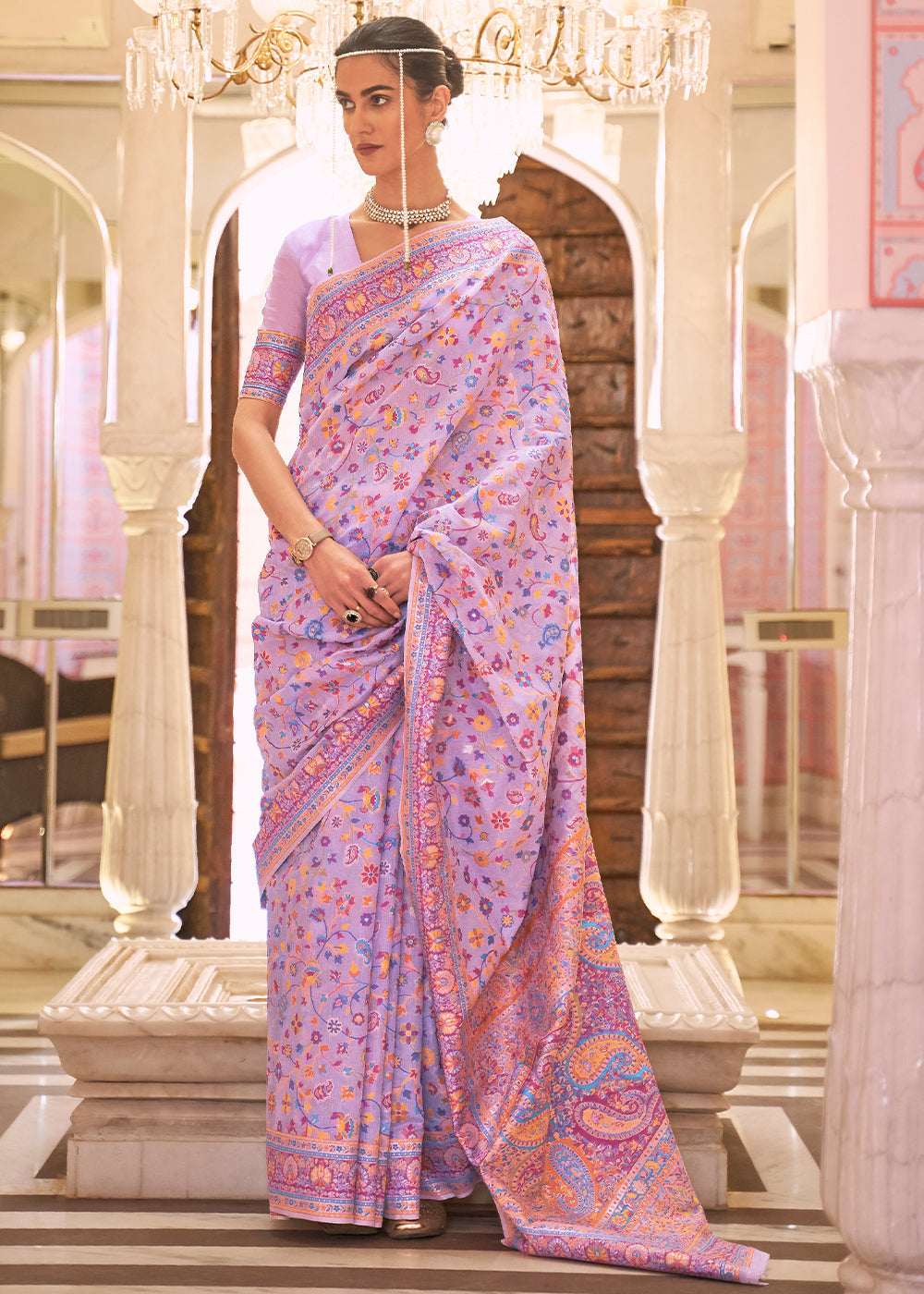 Buy MySilkLove Thistle Purple Banarasi Jamawar Woven Silk Saree Online