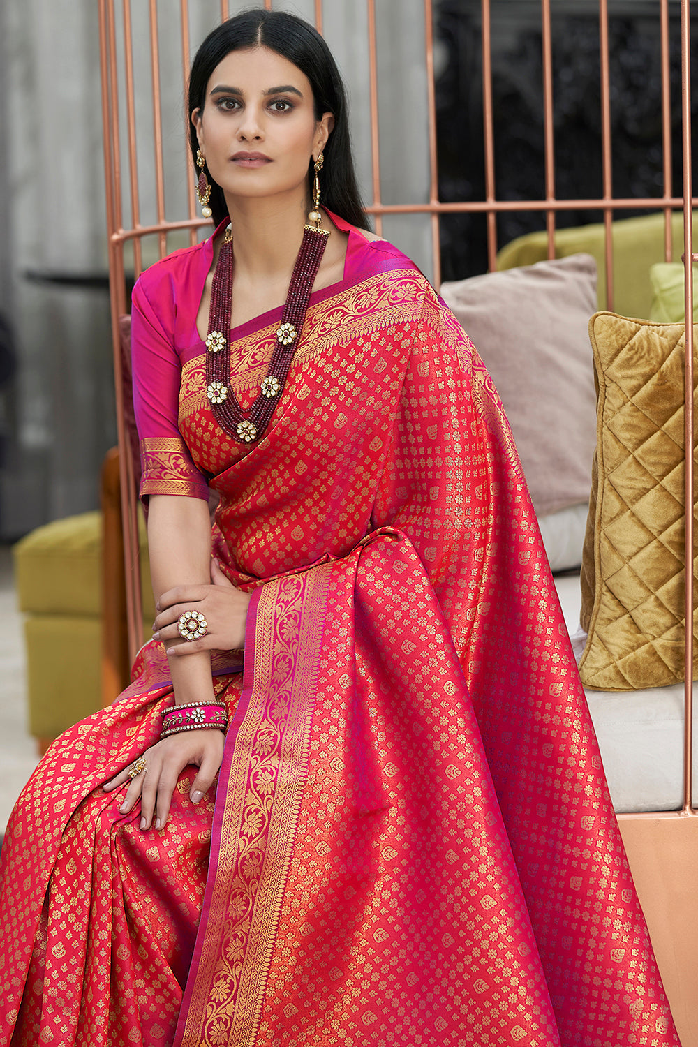 Buy MySilkLove Jasper Pink Soft Kanjivaram Silk Saree Online