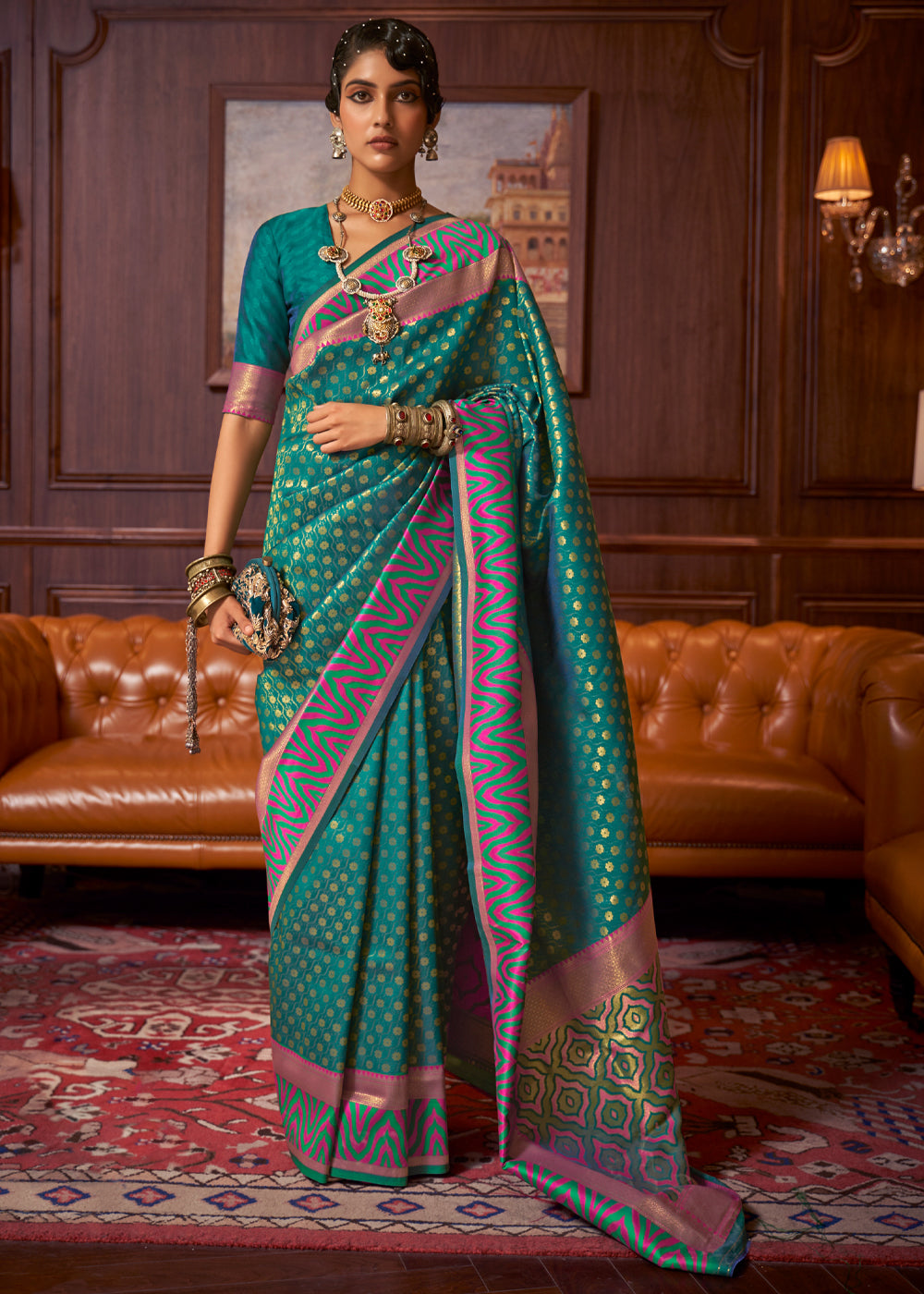 Buy MySilkLove Ming Green Woven Banarasi Silk Saree Online