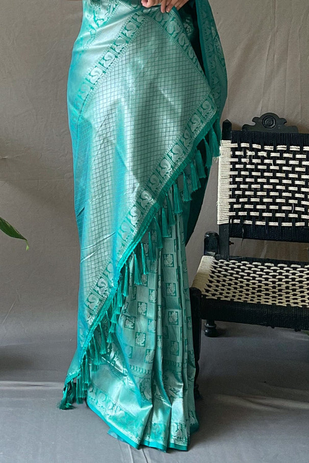 Buy MySilkLove Monte Carlo Blue Kanjivaram Silk Saree Online