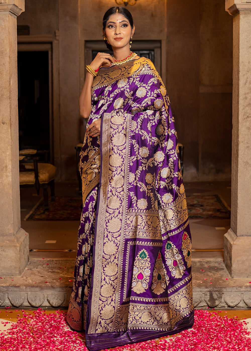 Buy MySilkLove Seance Purple Hand Woven Katan Pure Silk Saree Online