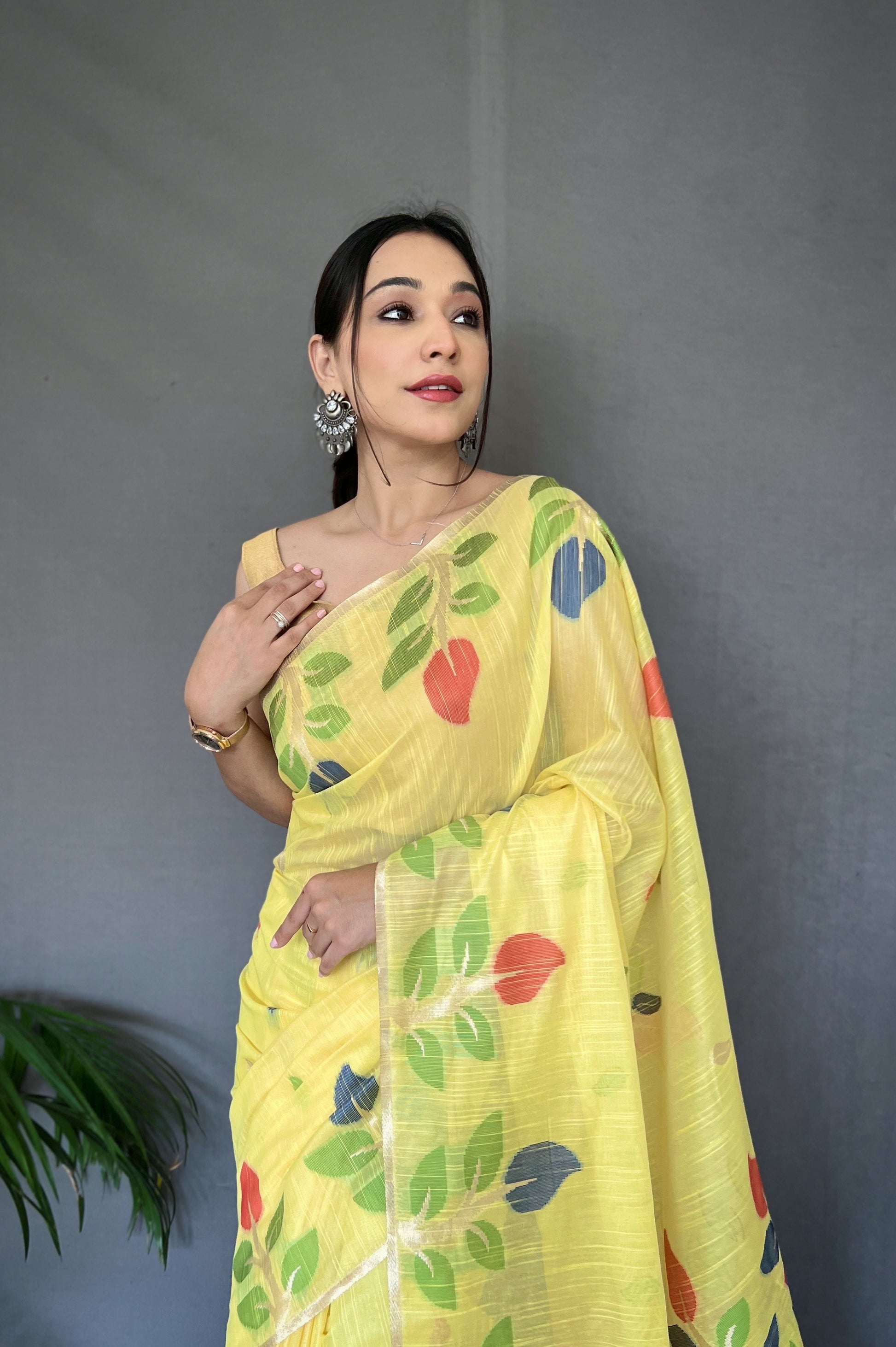 MySilkLove Sweet Corn Yellow Woven Cotton Jamdani Silk Saree