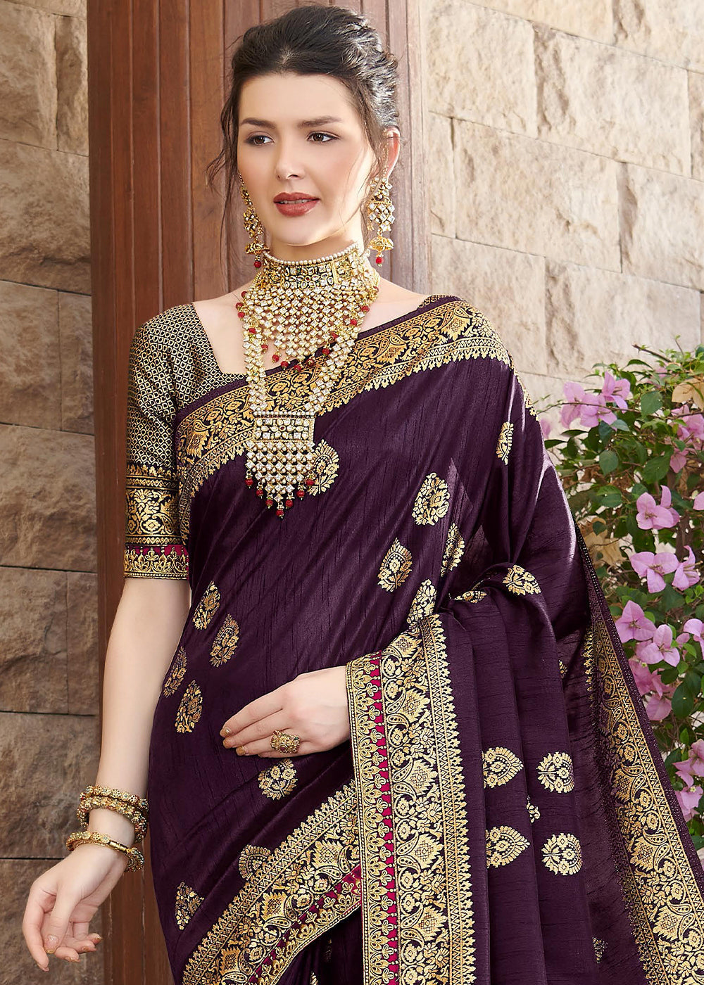 MySilkLove Tamarind  Purple Zari Woven Banarasi Silk Saree