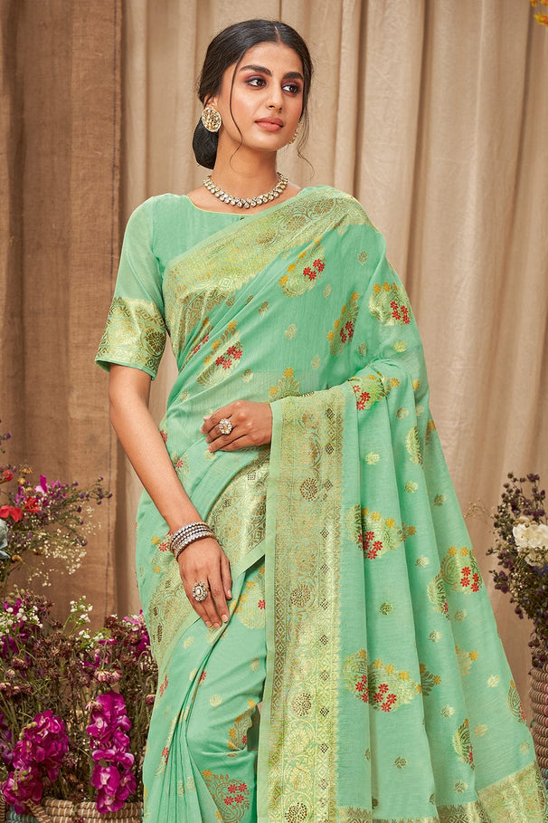 Buy MySilkLove De York Green Cotton Saree Online