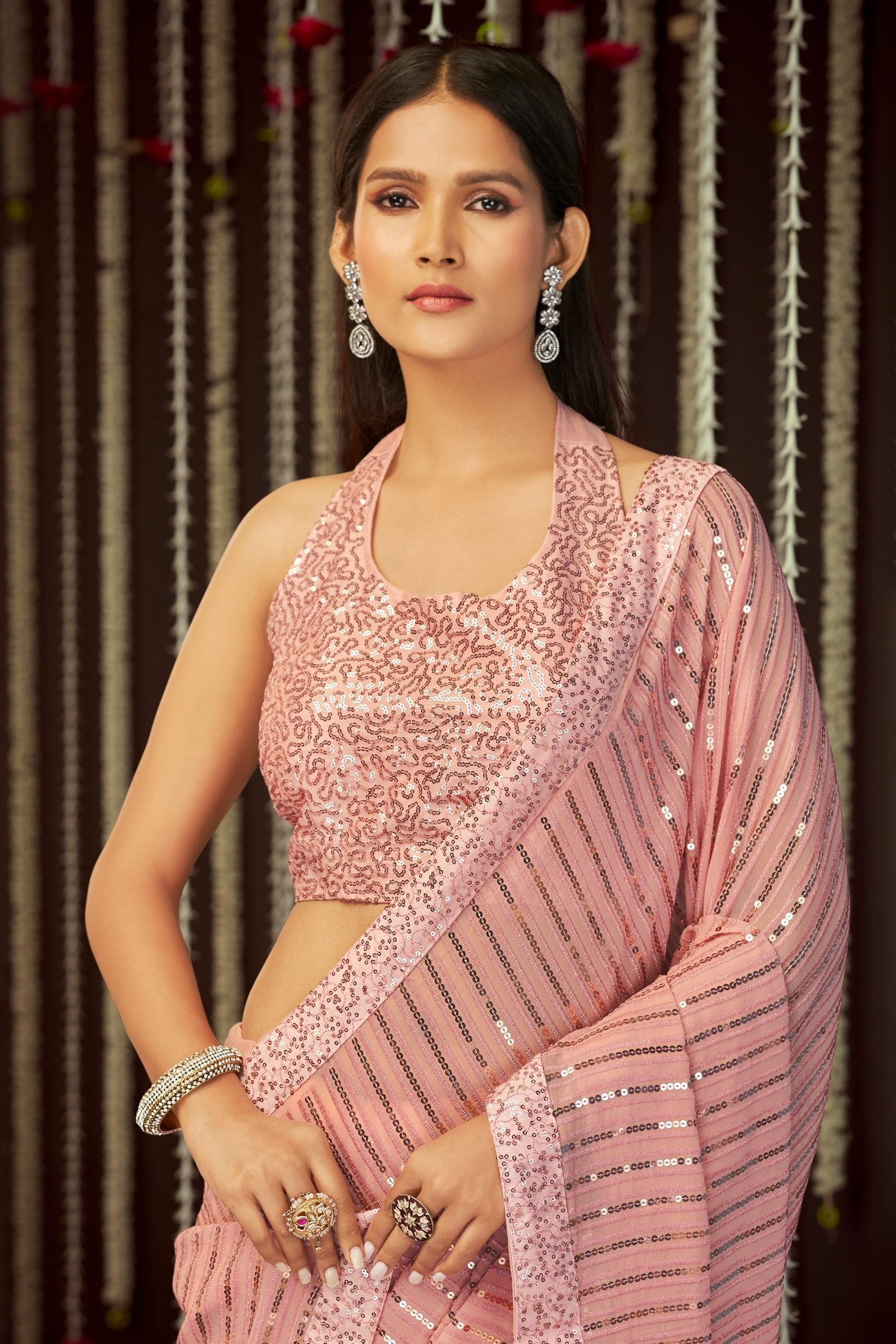 MySilkLove Cashmere Pink Georgette Partyewar Saree