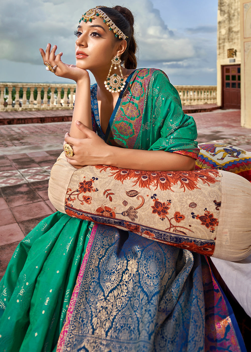 Buy MySilkLove Paradiso Green and Blue Woven Soft Silk Saree Online