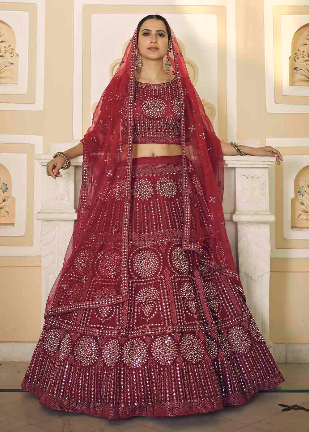 MySilkLove Nutmeg Red Soft Net Lehenga Choli