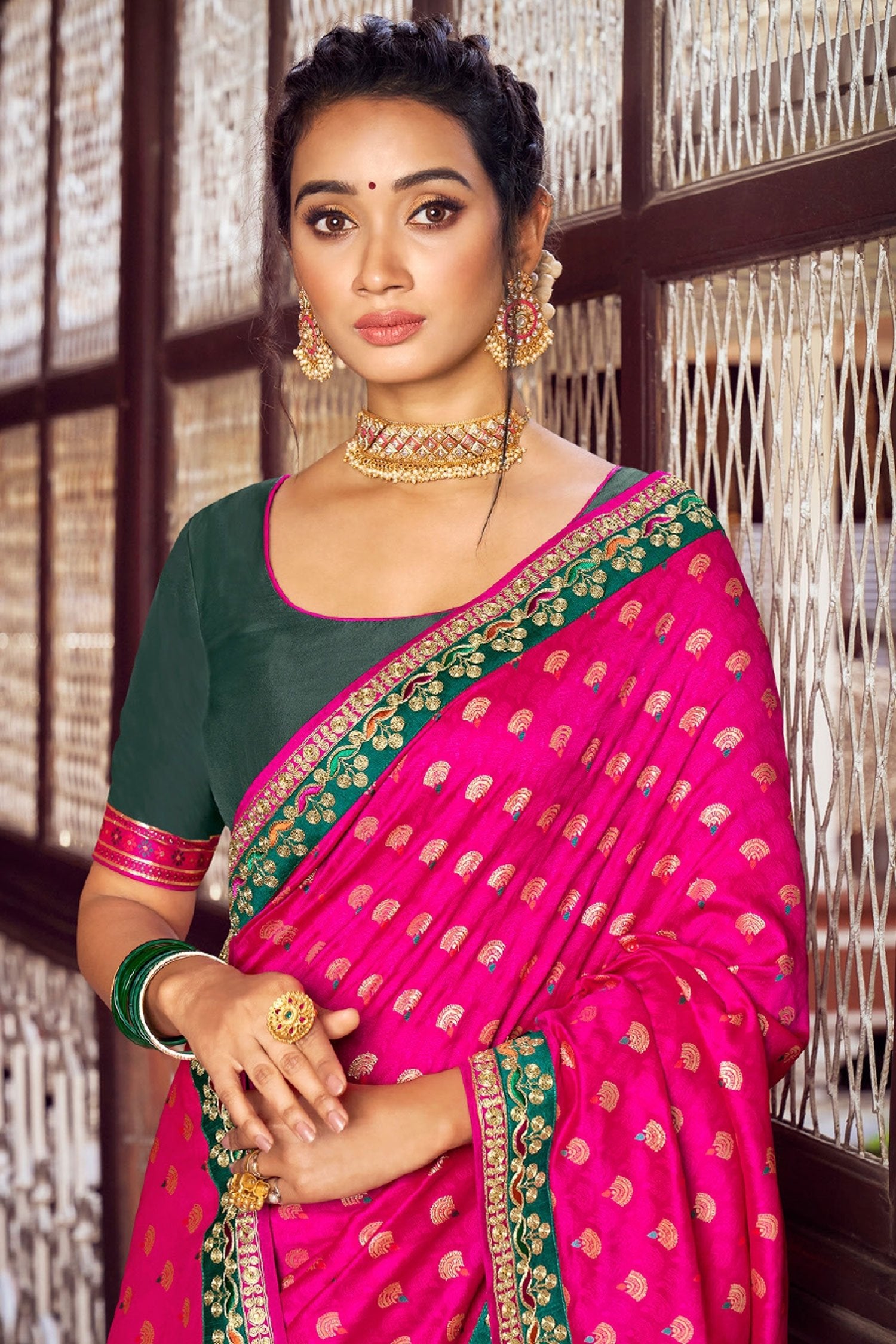 Buy MySilkLove Hot Pink Zari Woven Banarasi Saree Online