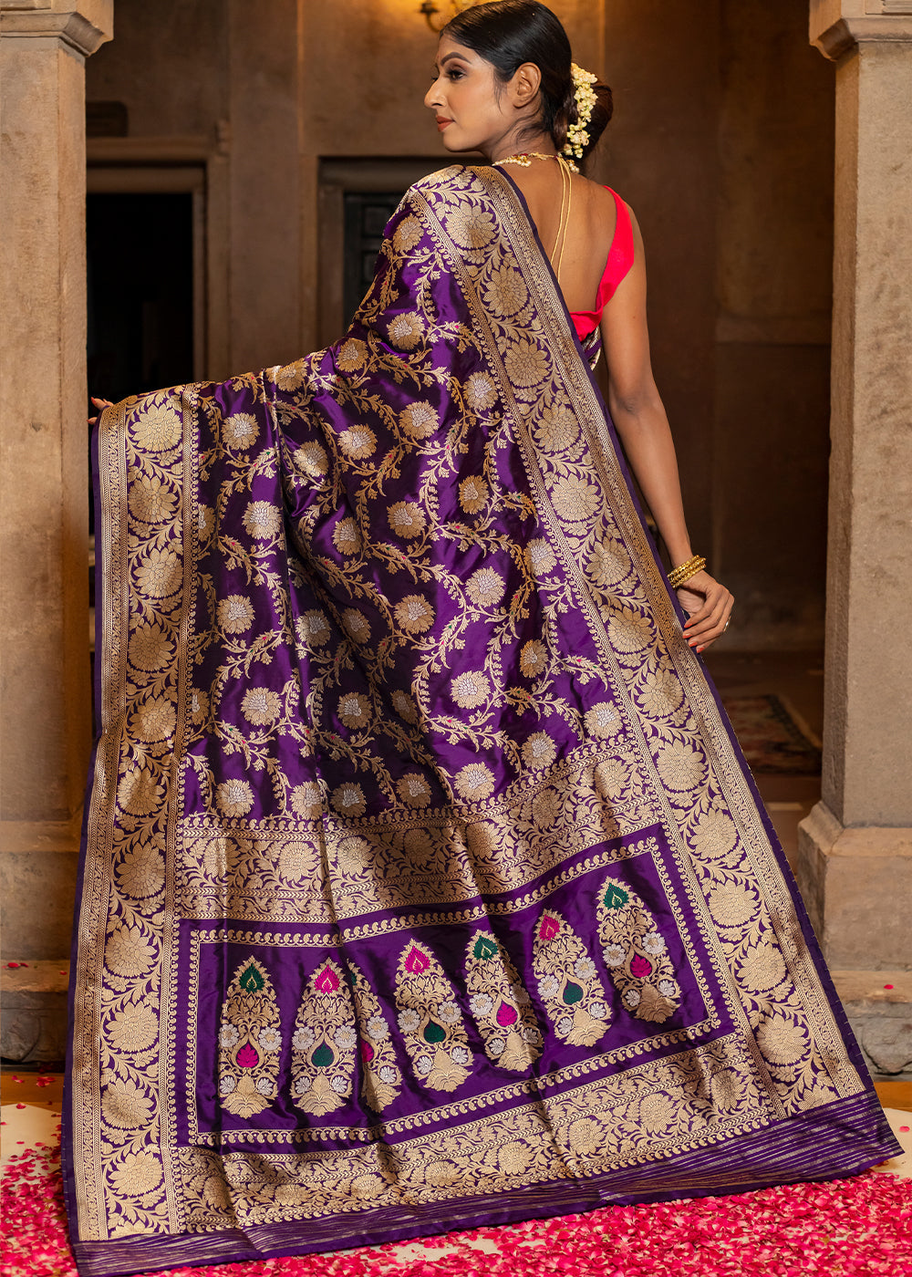 Buy MySilkLove Seance Purple Hand Woven Katan Pure Silk Saree Online