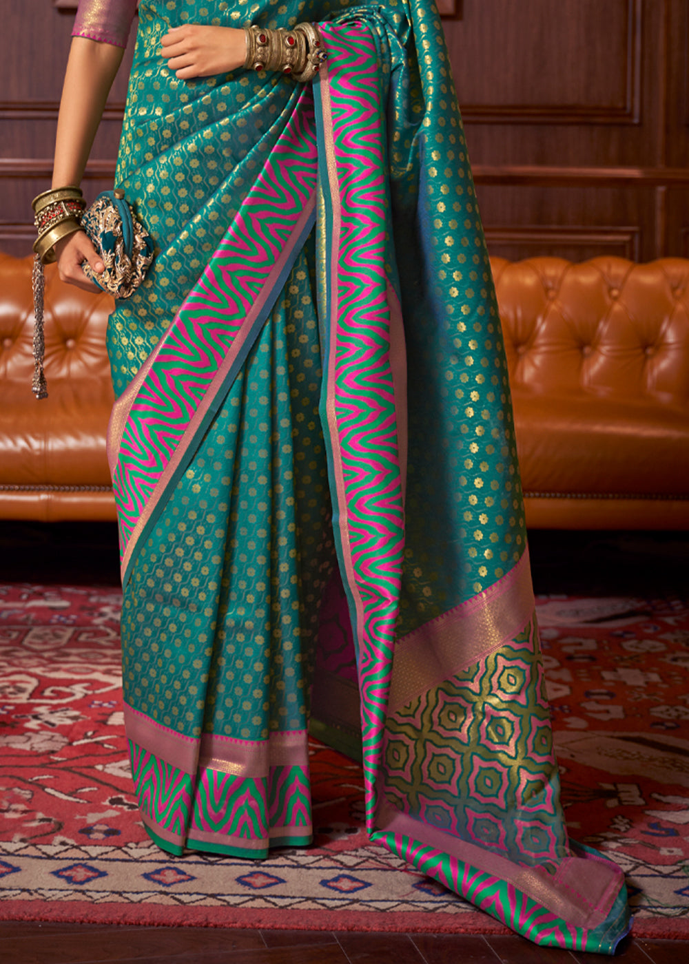 Buy MySilkLove Ming Green Woven Banarasi Silk Saree Online