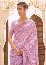 Thistle Purple Banarasi Jamawar Woven Silk Saree