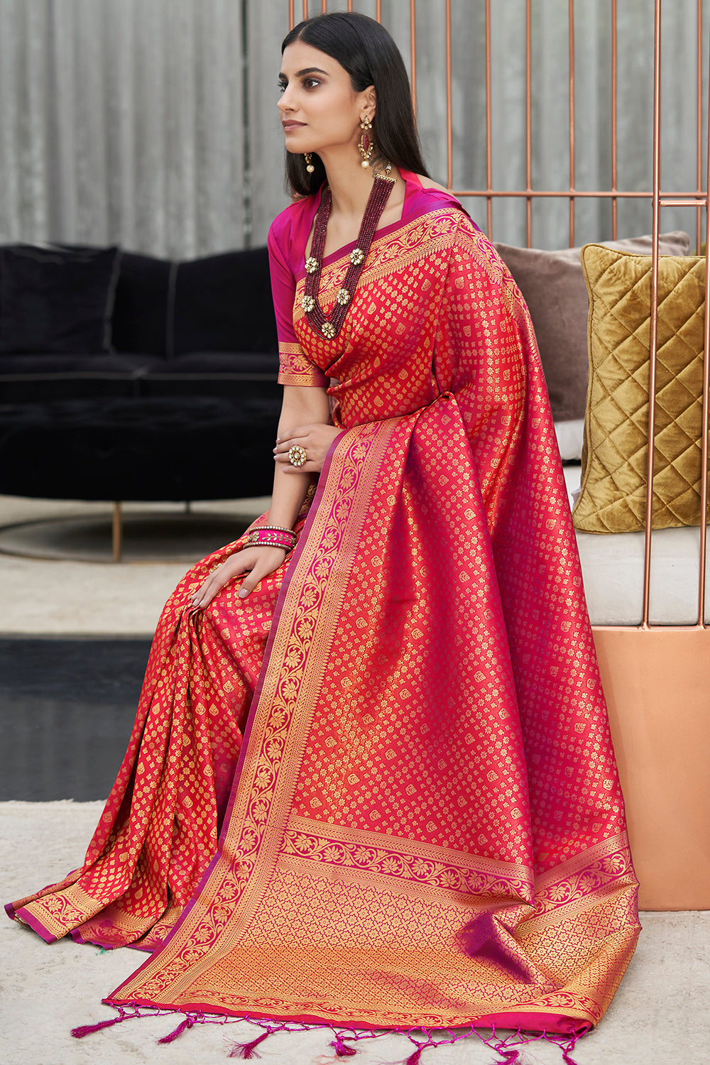 Buy MySilkLove Jasper Pink Soft Kanjivaram Silk Saree Online