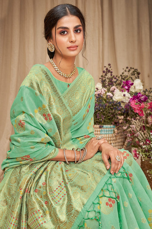 Buy MySilkLove De York Green Cotton Saree Online