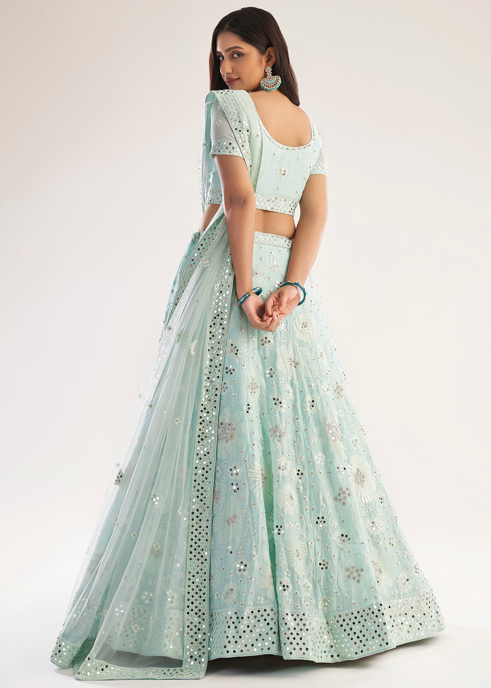 Buy MySilkLove Moon Mist Blue Net Designer Lehenga Choli Online