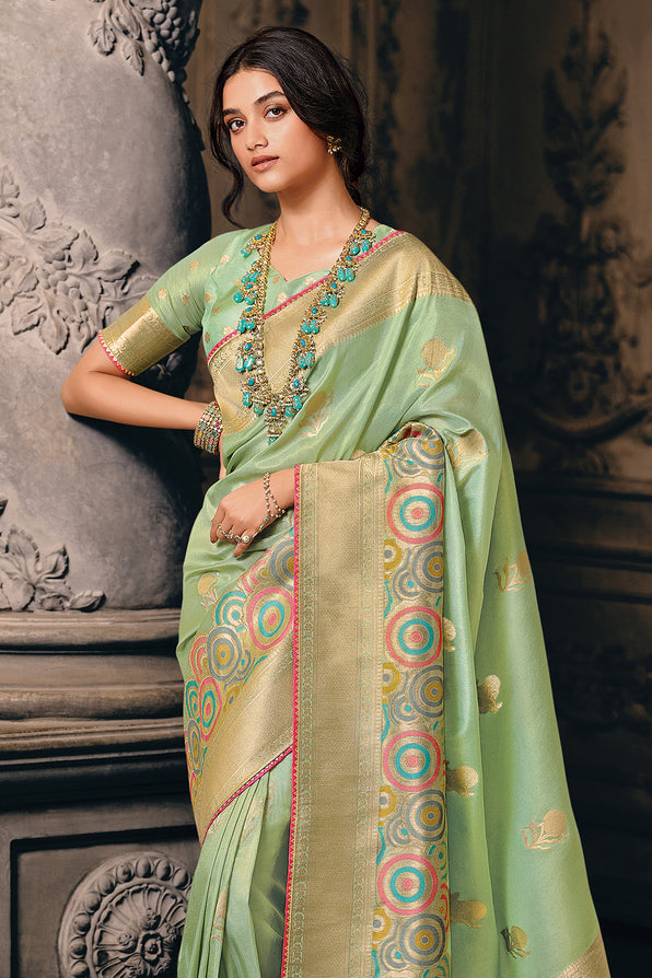 Buy MySilkLove Coriander Green Handloom Woven Banarasi Saree Online