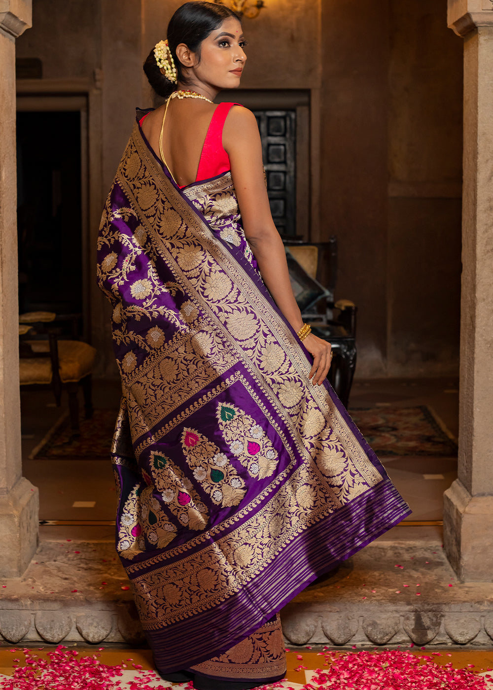 Buy MySilkLove Seance Purple Hand Woven Katan Pure Silk Saree Online