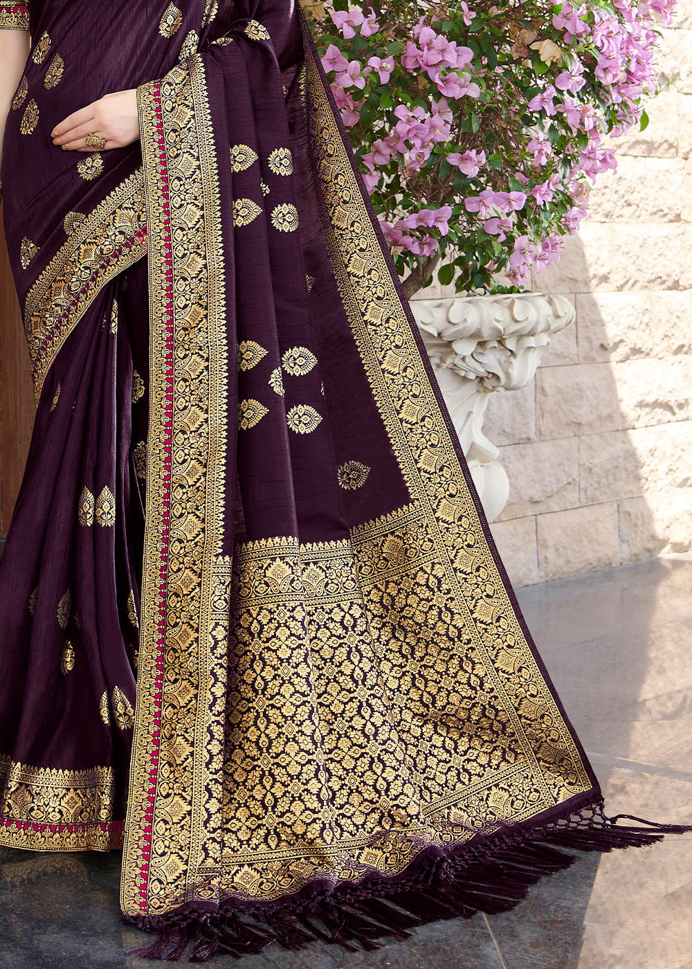 Buy MySilkLove Tamarind  Purple Zari Woven Banarasi Silk Saree Online