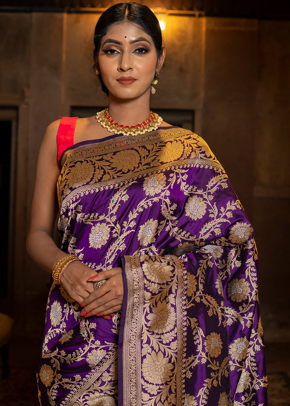 Buy MySilkLove Seance Purple Hand Woven Katan Pure Silk Saree Online