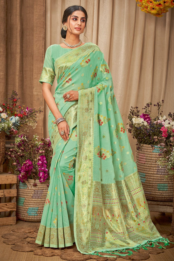 Buy MySilkLove De York Green Cotton Saree Online