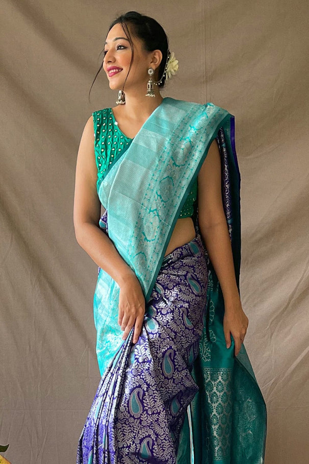 Buy MySilkLove Neptune Blue Kanjivaram Silk Saree Online