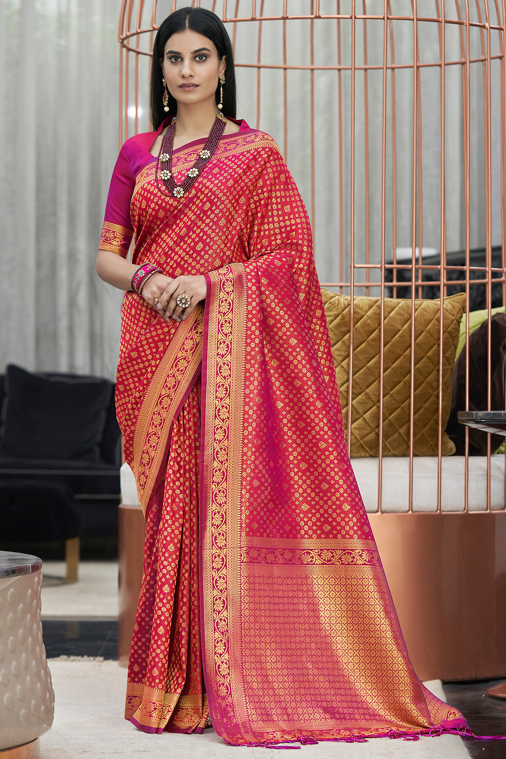 Buy MySilkLove Jasper Pink Soft Kanjivaram Silk Saree Online