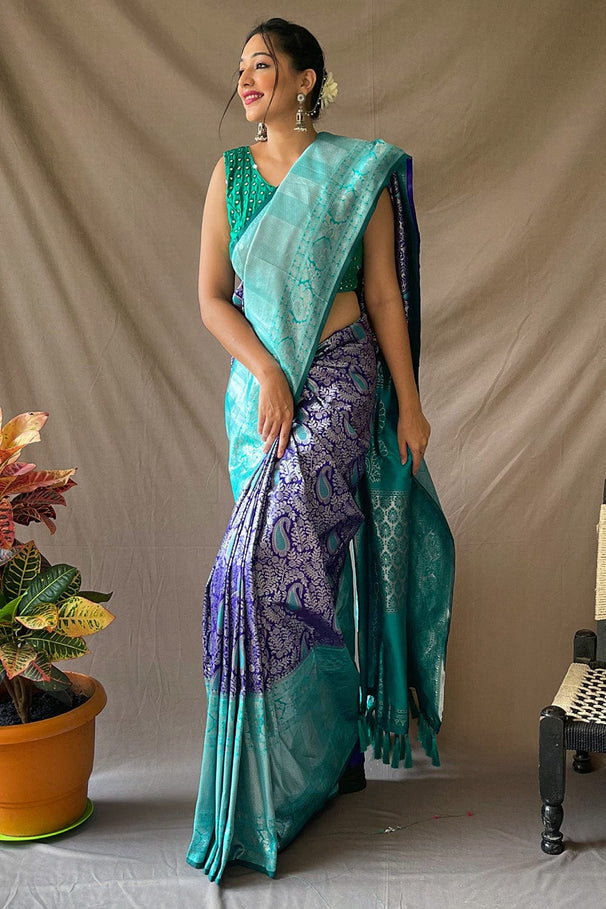 Buy MySilkLove Neptune Blue Kanjivaram Silk Saree Online