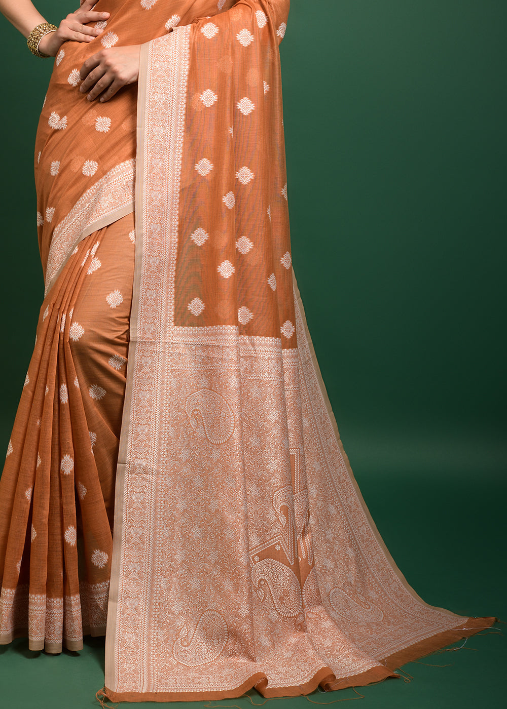 Buy MySilkLove Macaroni Orange Chikankari Chanderi Cotton Woven Saree Online