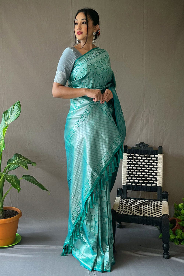 Buy MySilkLove Monte Carlo Blue Kanjivaram Silk Saree Online